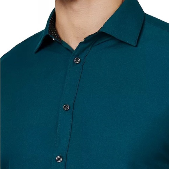 Calabrum | Men’s Regular Fit Dress Shirt Dark Teal Green Long Sleeve - Picture 2 of 8